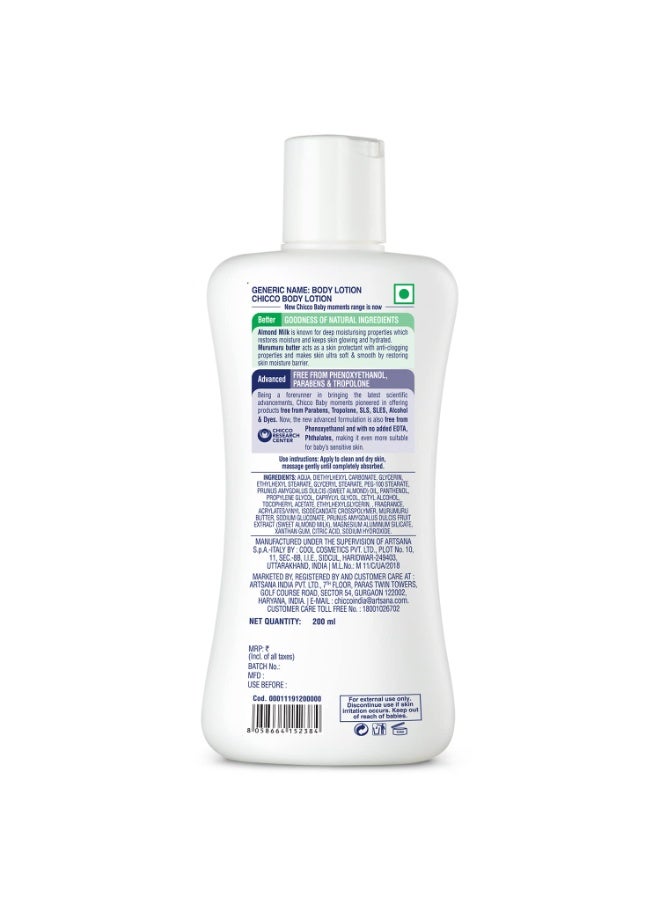 شيكو Chicco Baby Moments Body Lotion for Babies, 200ml | Almond Milk & Murumuru Butter | Quick Absorb Formula with Natural Ingredients for Ultra Soft Skin | Dermatologically Tested | Parabens & Phenoxyethanol Free - Image 5